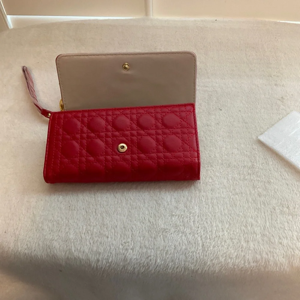 bebe Quilted Red Wallet with Gold Logo